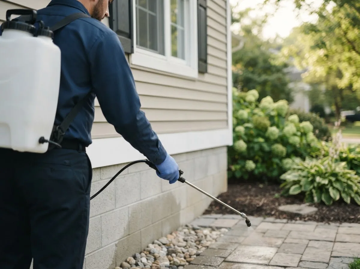 Pest control technician inspecting a home in Greenwich, OH